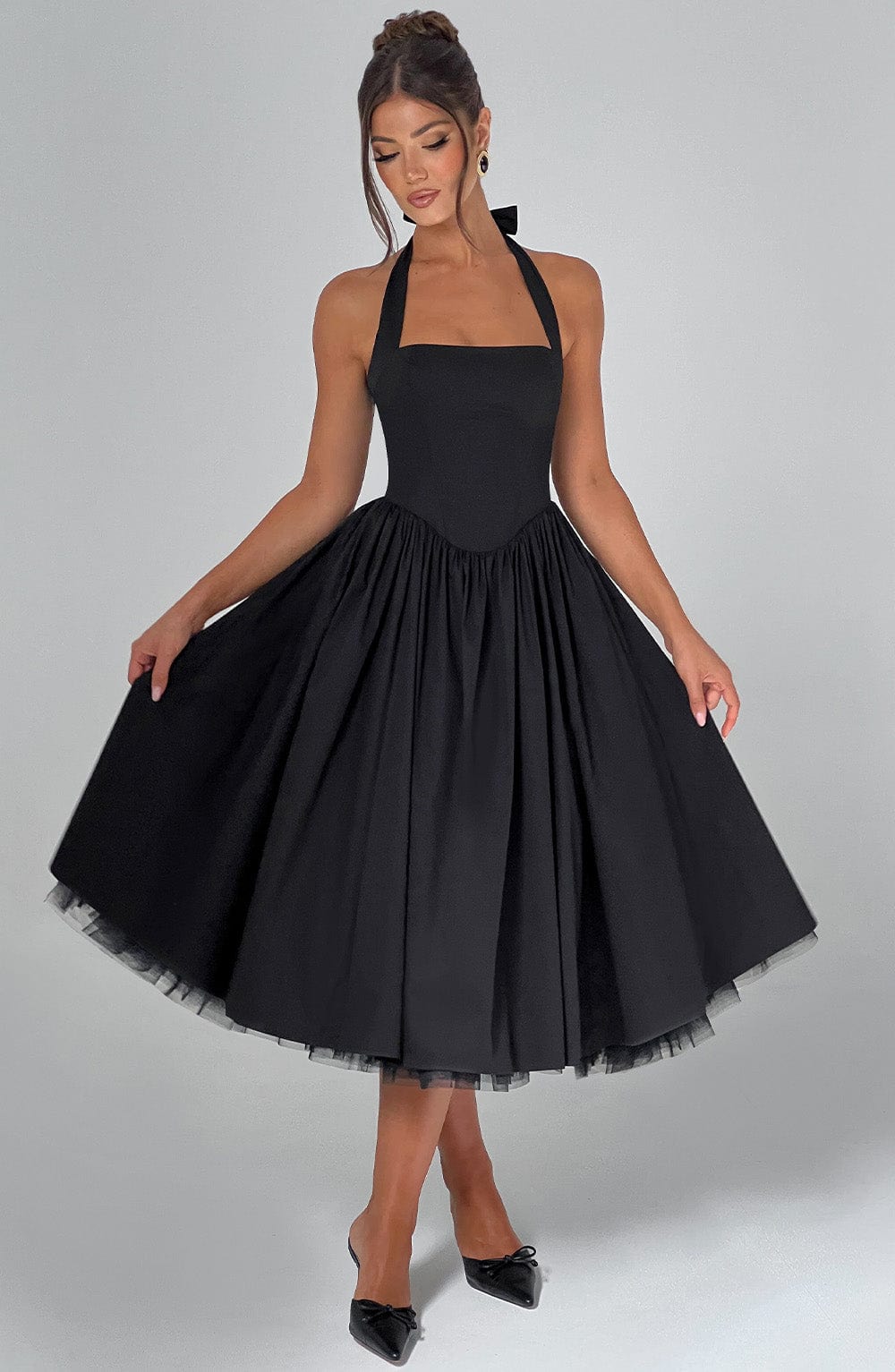 Chloe | Dames Bruiloft Gast Halter Midi Jurk