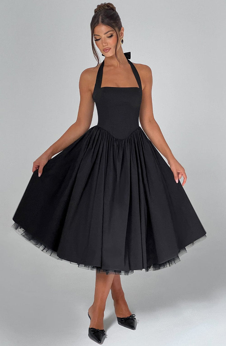 Chloe | Dames Bruiloft Gast Halter Midi Jurk