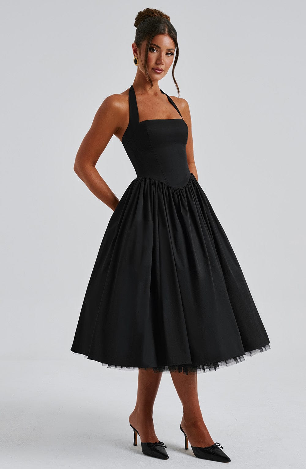 Chloe | Dames Bruiloft Gast Halter Midi Jurk