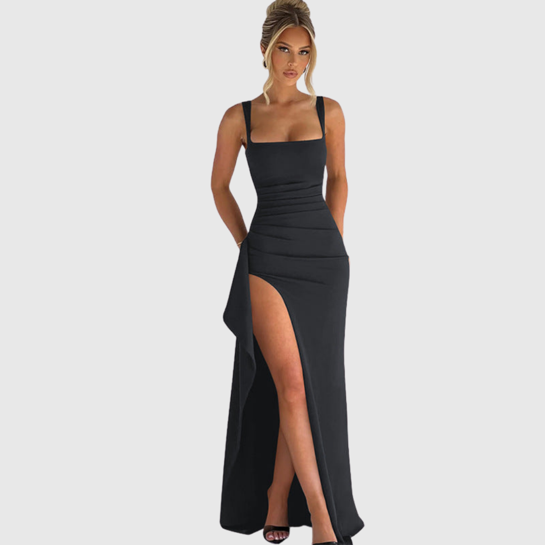 Cell | Elegante Formele Slip Maxi Jurk Met Open Rug