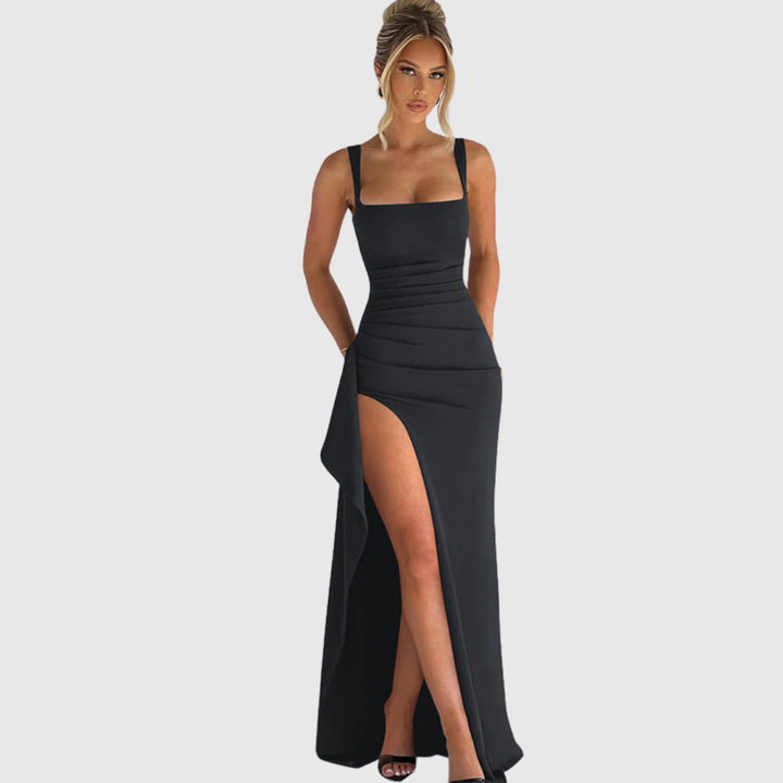Cell | Elegante Formele Slip Maxi Jurk Met Open Rug