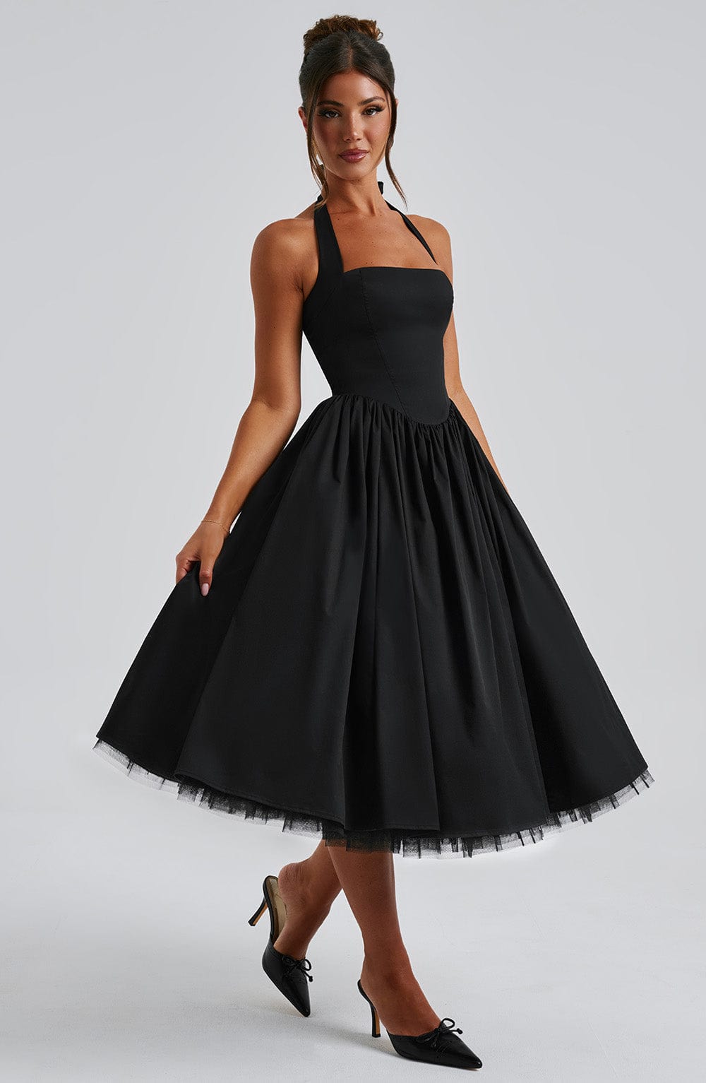 Chloe | Dames Bruiloft Gast Halter Midi Jurk