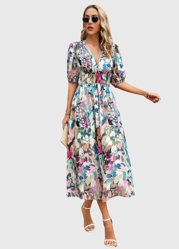 Merlin | Flatterende Bloemen Midi Jurk