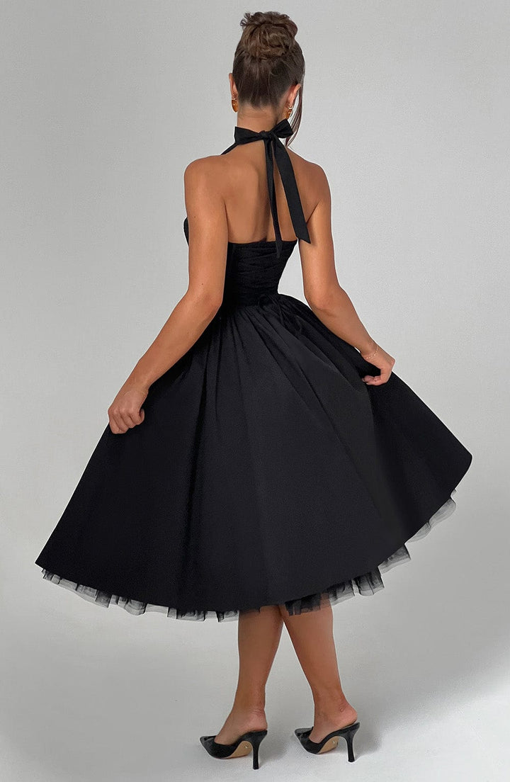 Chloe | Dames Bruiloft Gast Halter Midi Jurk