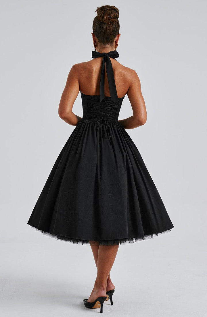 Chloe | Dames Bruiloft Gast Halter Midi Jurk