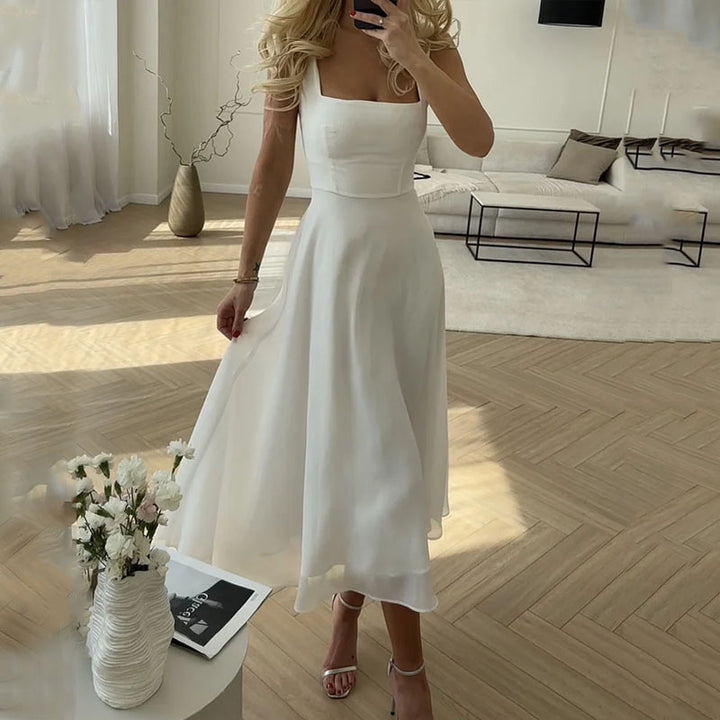 Hannah | Vrouwen Bruidsgast Elegante Vierkante Midi-Jurk