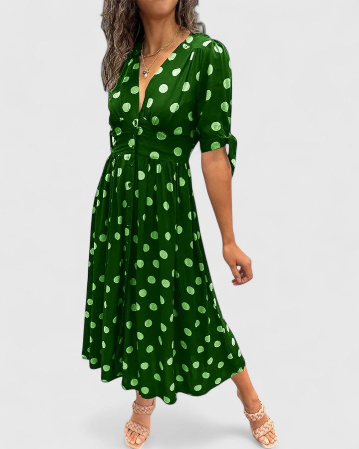Colette | Verfijnde Polkadot Jurk