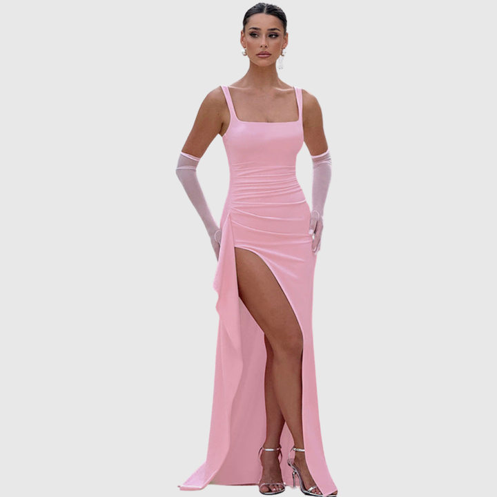 Cell | Elegante Formele Slip Maxi Jurk Met Open Rug