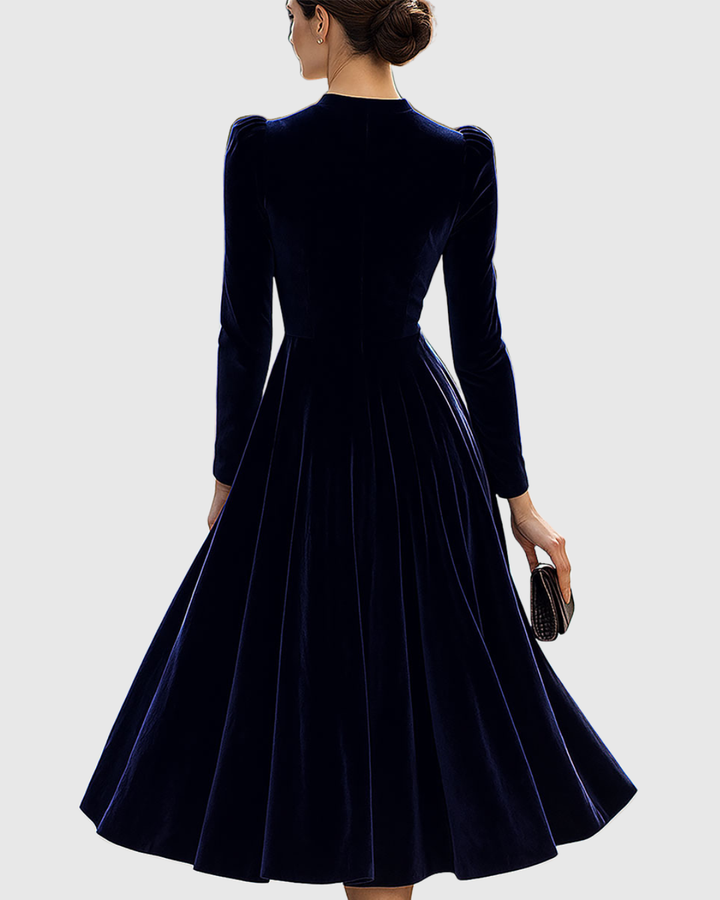 Sibella | Marineblauwe Midi-jurk met Lange Mouwen
