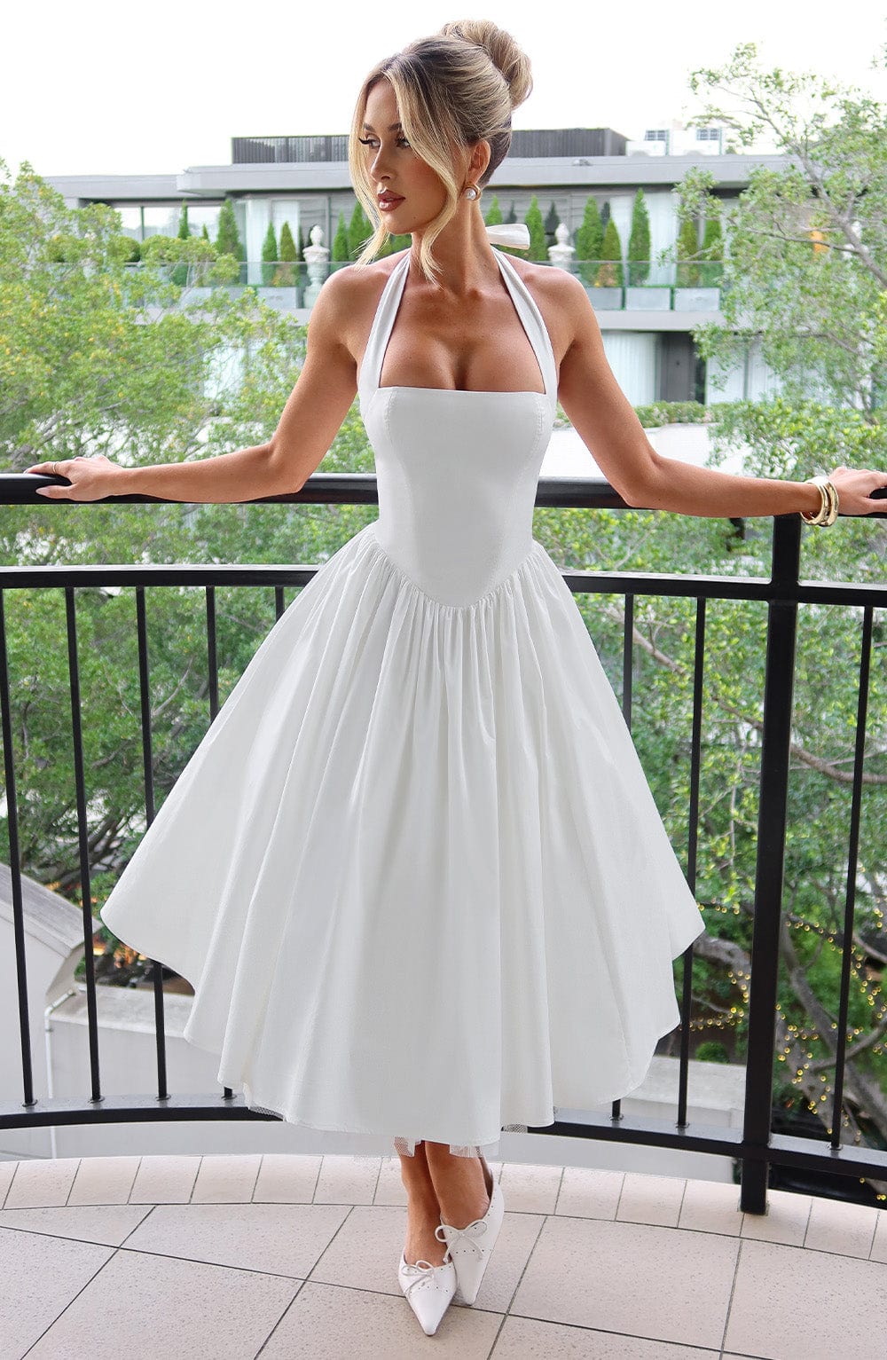 Chloe | Dames Bruiloft Gast Halter Midi Jurk