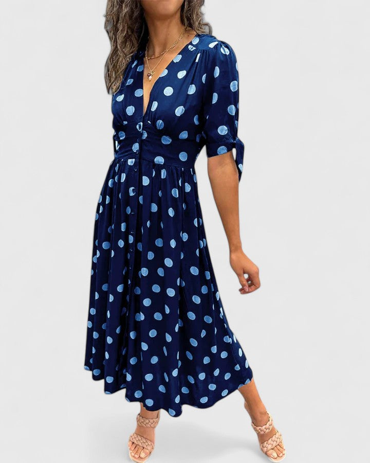 Colette | Verfijnde Polkadot Jurk