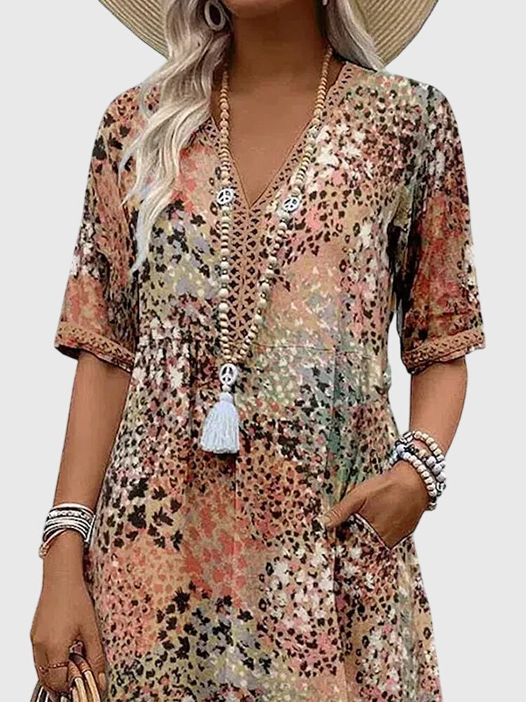 Yvonna | Elegante Bloemen Midi Jurk