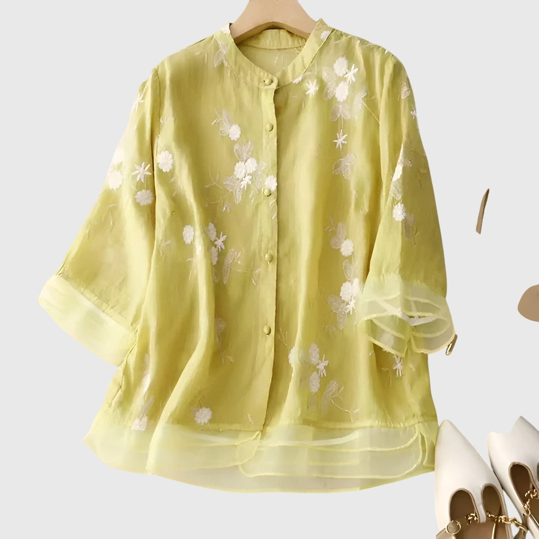 Nellie | Elegante Top Met Geborduurde Bloemen