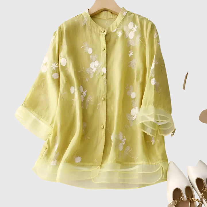 Nellie | Elegante Top Met Geborduurde Bloemen
