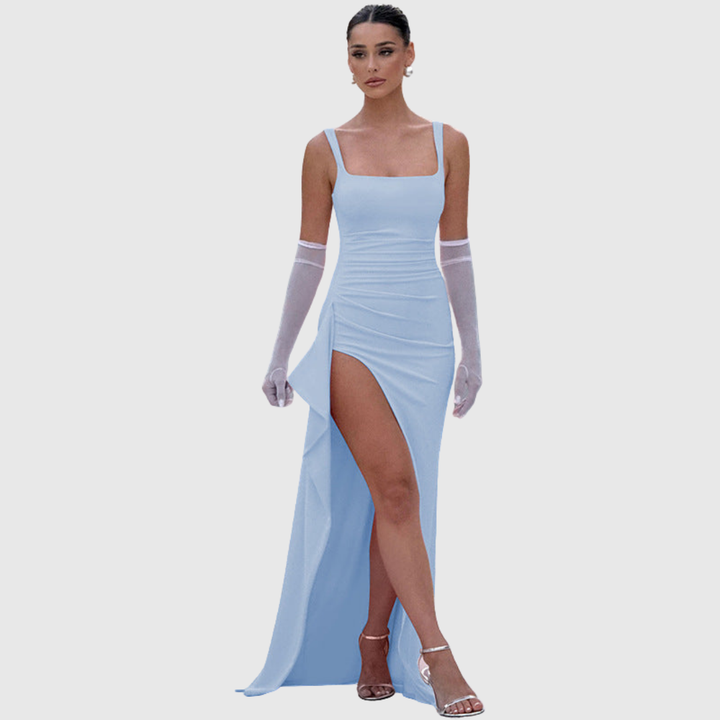 Cell | Elegante Formele Slip Maxi Jurk Met Open Rug