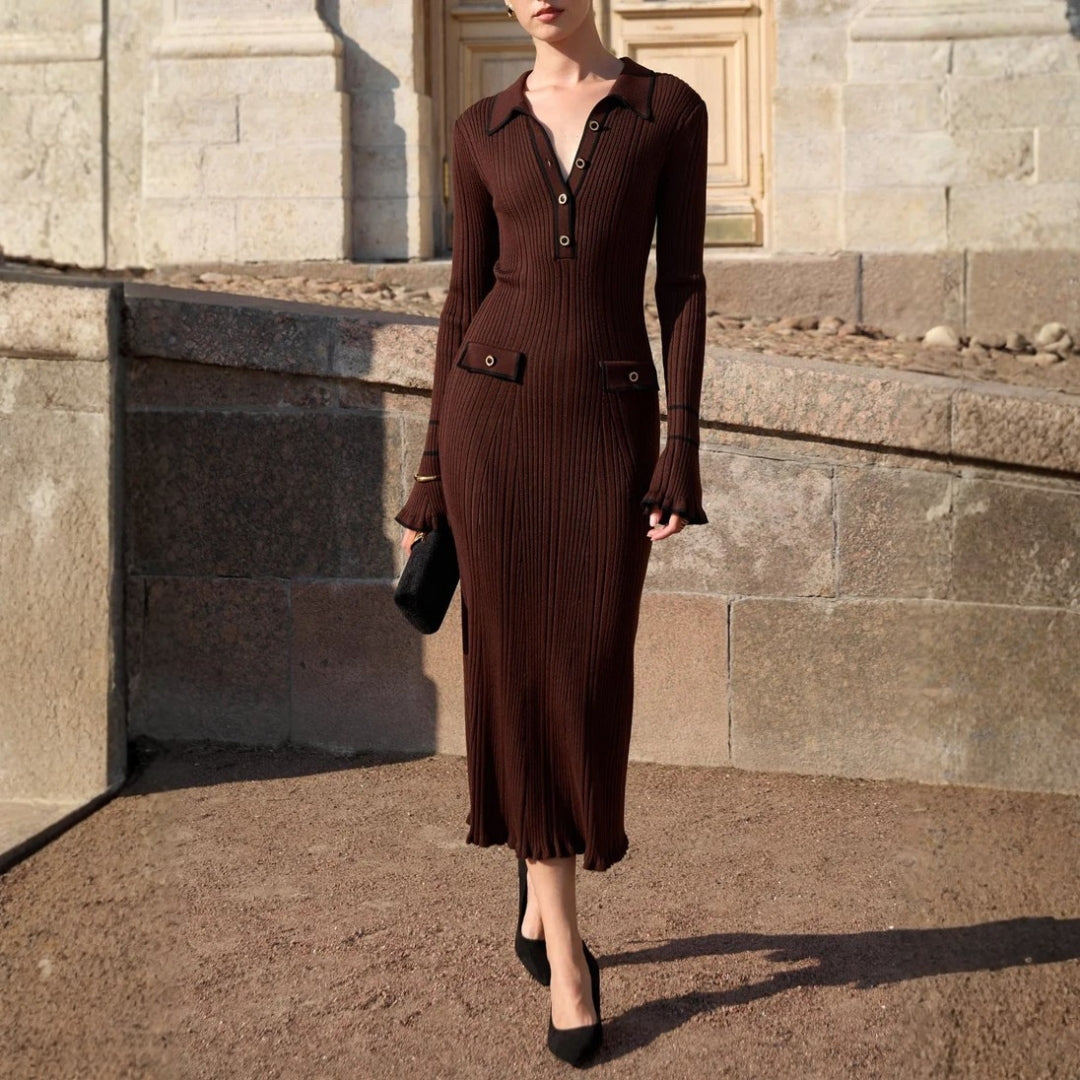 Aderyn | Op Maat Gemaakt Midi-Jurk Met Knopdetails