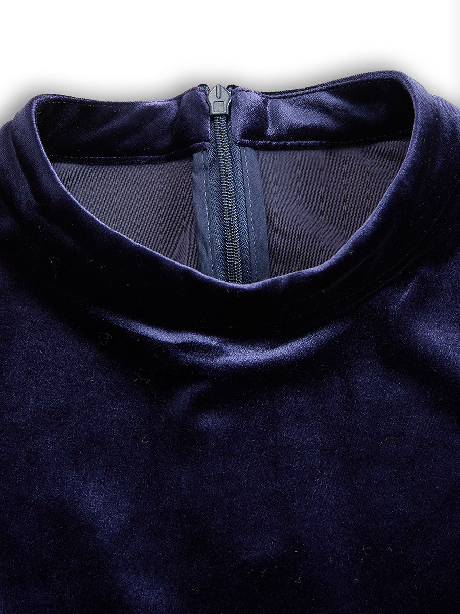 Sibella | Marineblauwe Midi-jurk met Lange Mouwen