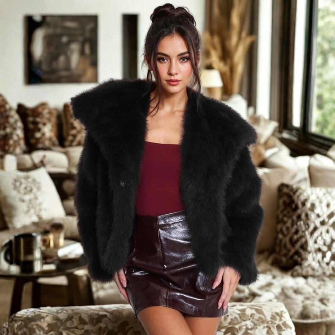 Corrine - Classy Lange Mouwen Kraag Fuzzy Jas
