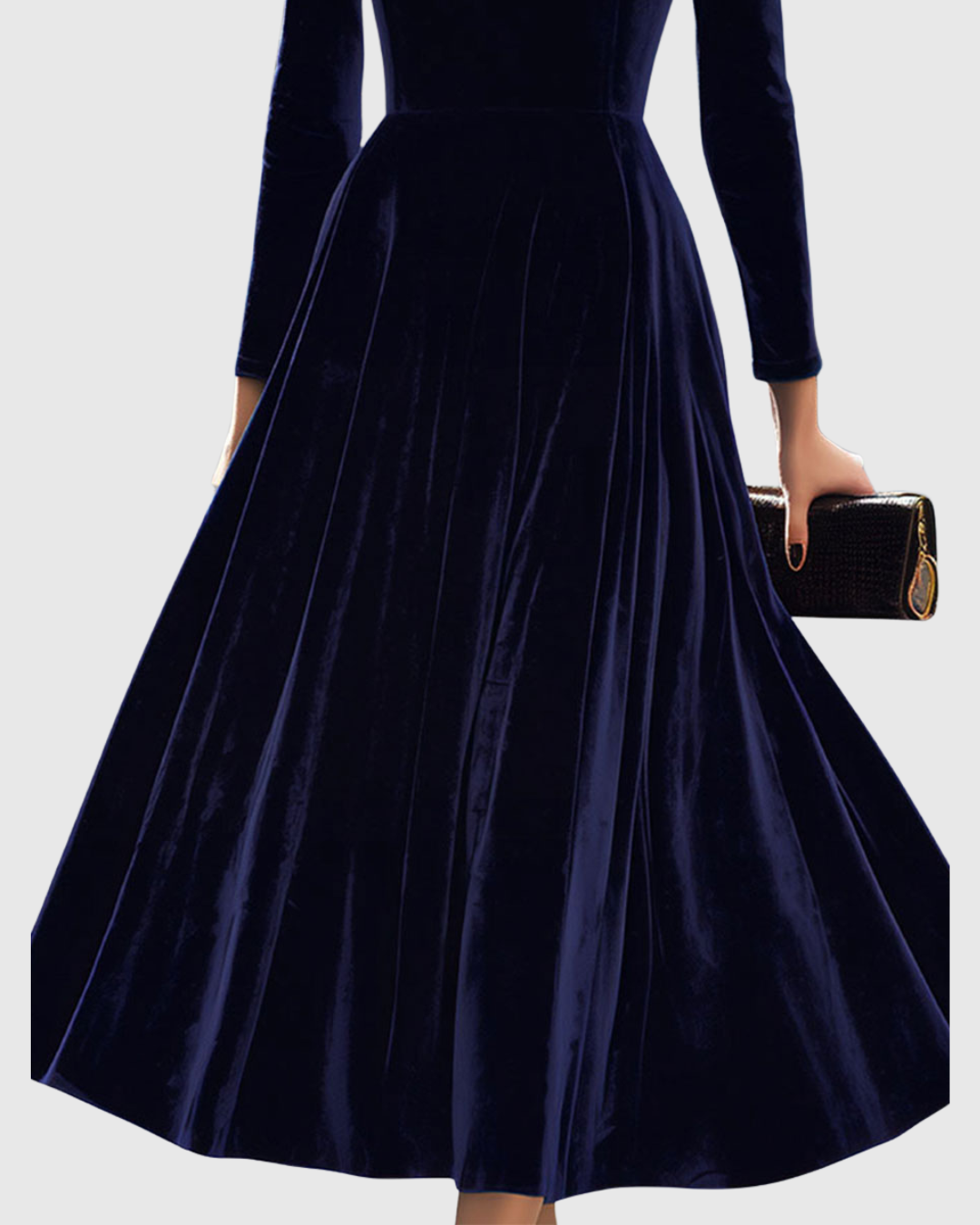 Sibella | Marineblauwe Midi-jurk met Lange Mouwen