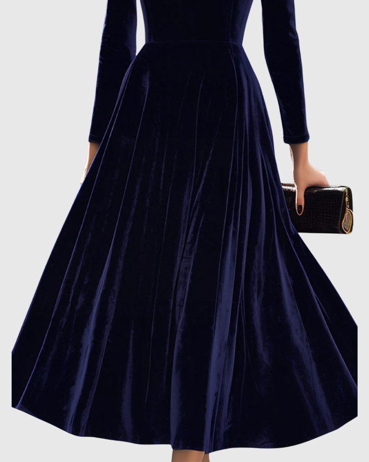 Sibella | Marineblauwe Midi-jurk met Lange Mouwen