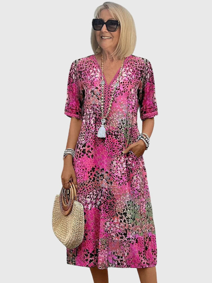 Yvonna | Elegante Bloemen Midi Jurk