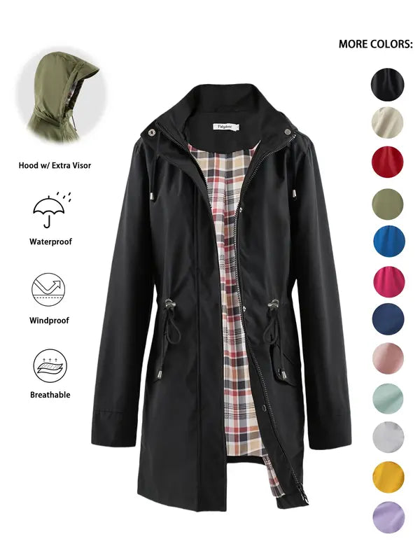 Qing - Casual Trekkoord Rits Hoodie Trenchcoat