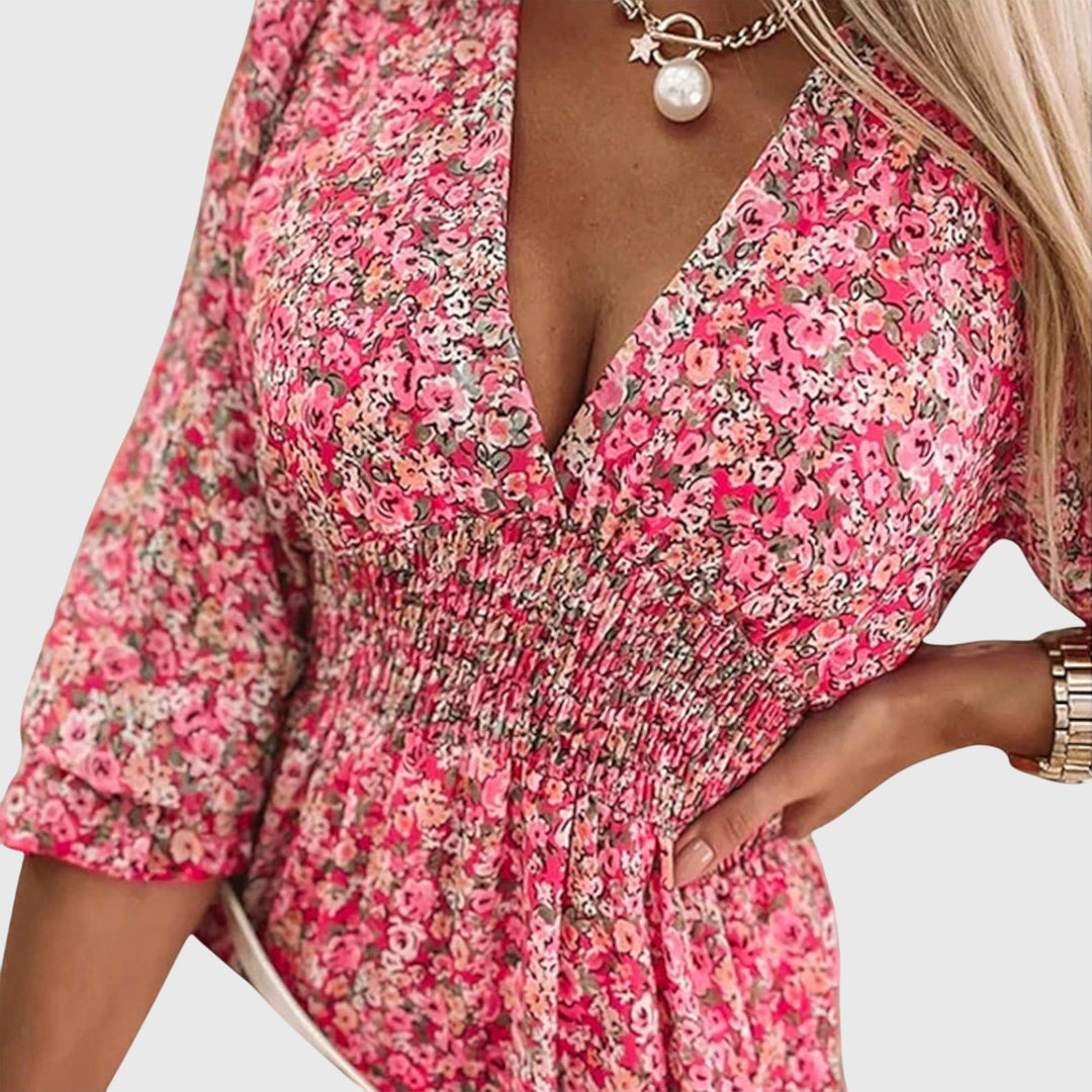 Elisa | Bloemen Puff Mouw Jurk