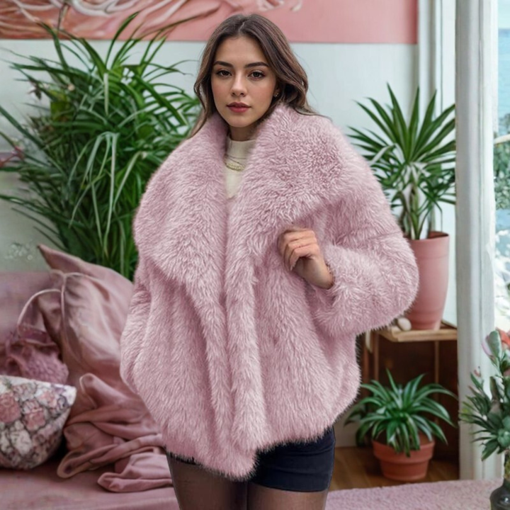 Corrine - Classy Lange Mouwen Kraag Fuzzy Jas