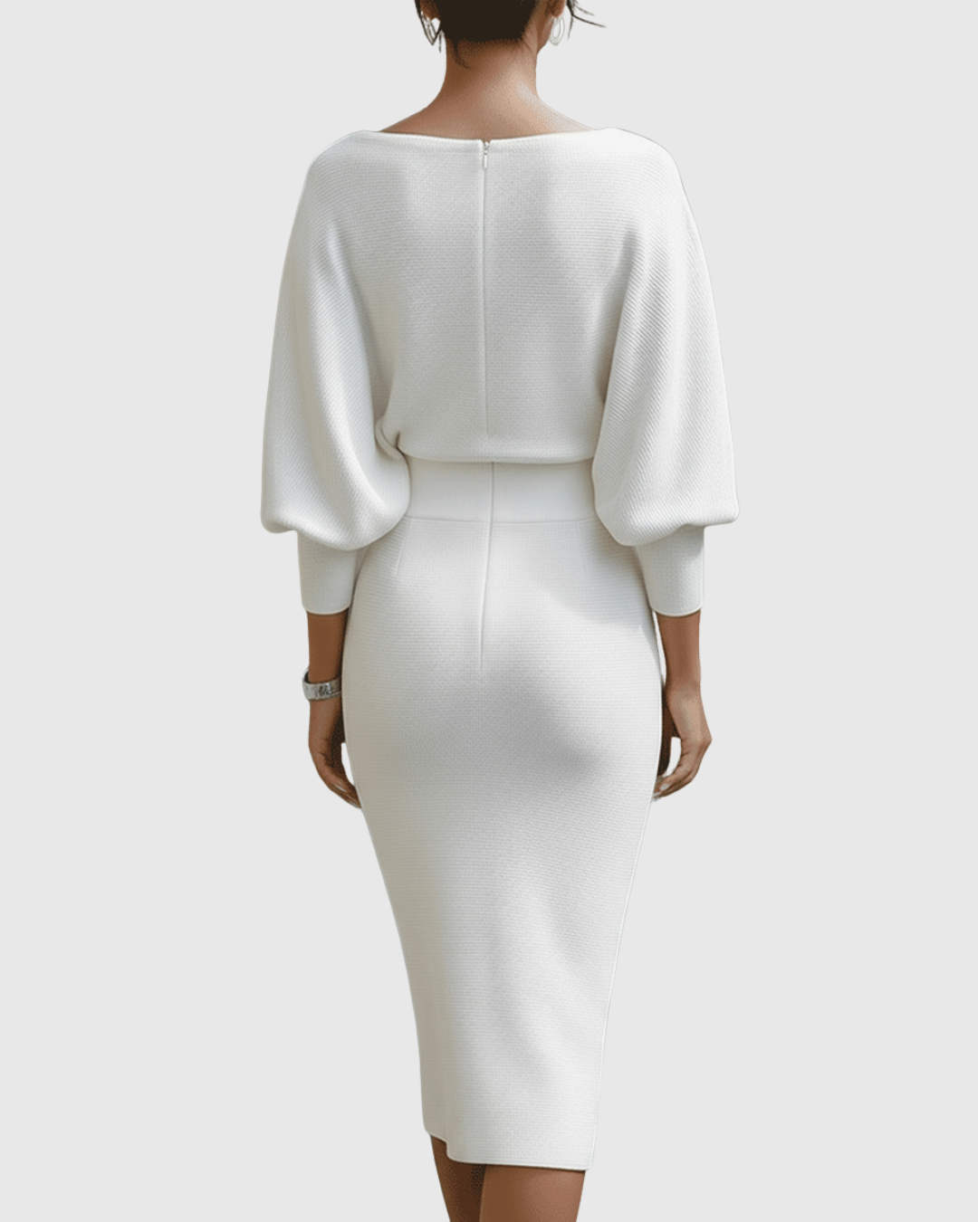 Ismeria | Witte Gedrapeerde Batwing Midi Jurk