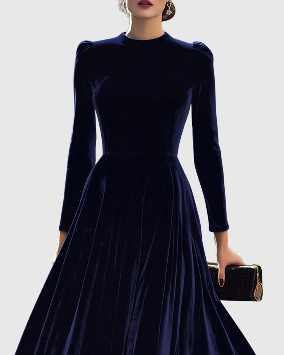 Sibella | Marineblauwe Midi-jurk met Lange Mouwen