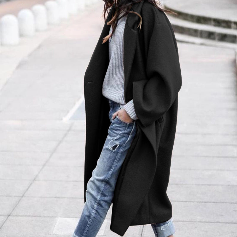 Lange oversized mantel met reverskraag