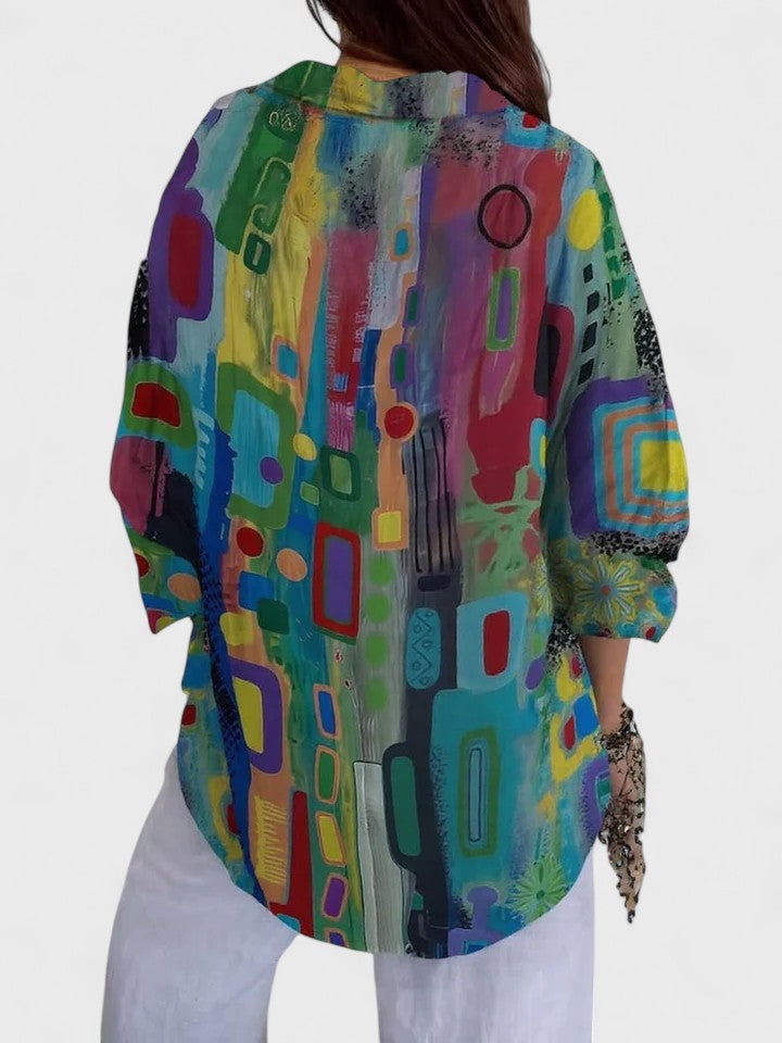 Roos | Elegante Geometrische Patroon Blouse