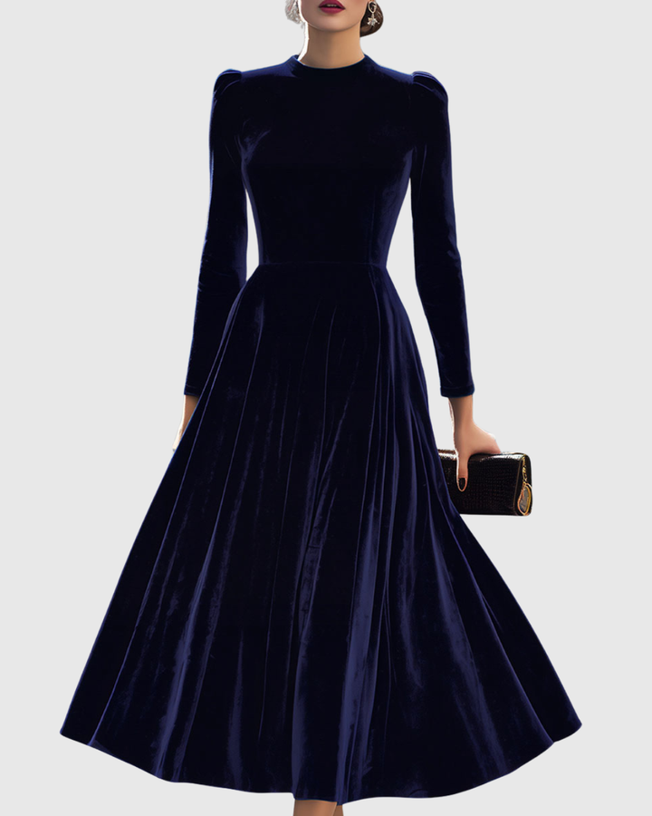 Sibella | Marineblauwe Midi-jurk met Lange Mouwen