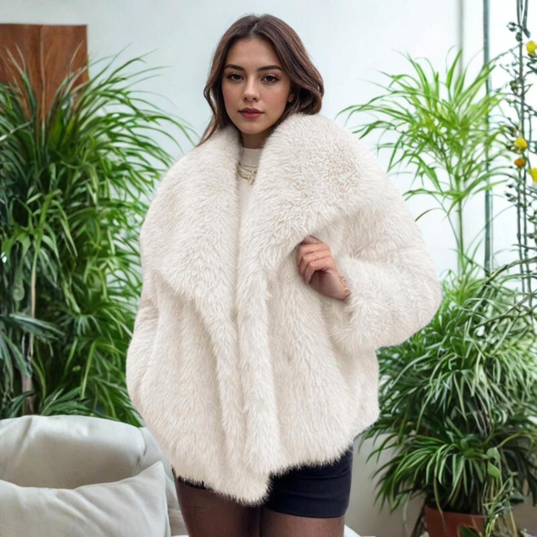 Corrine - Classy Lange Mouwen Kraag Fuzzy Jas