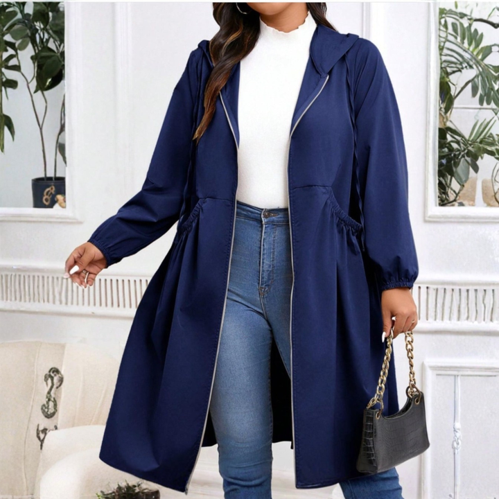 Avril - Casual Plus Size Trekkoord Rits Lange Mouwen Gevoerde Jas