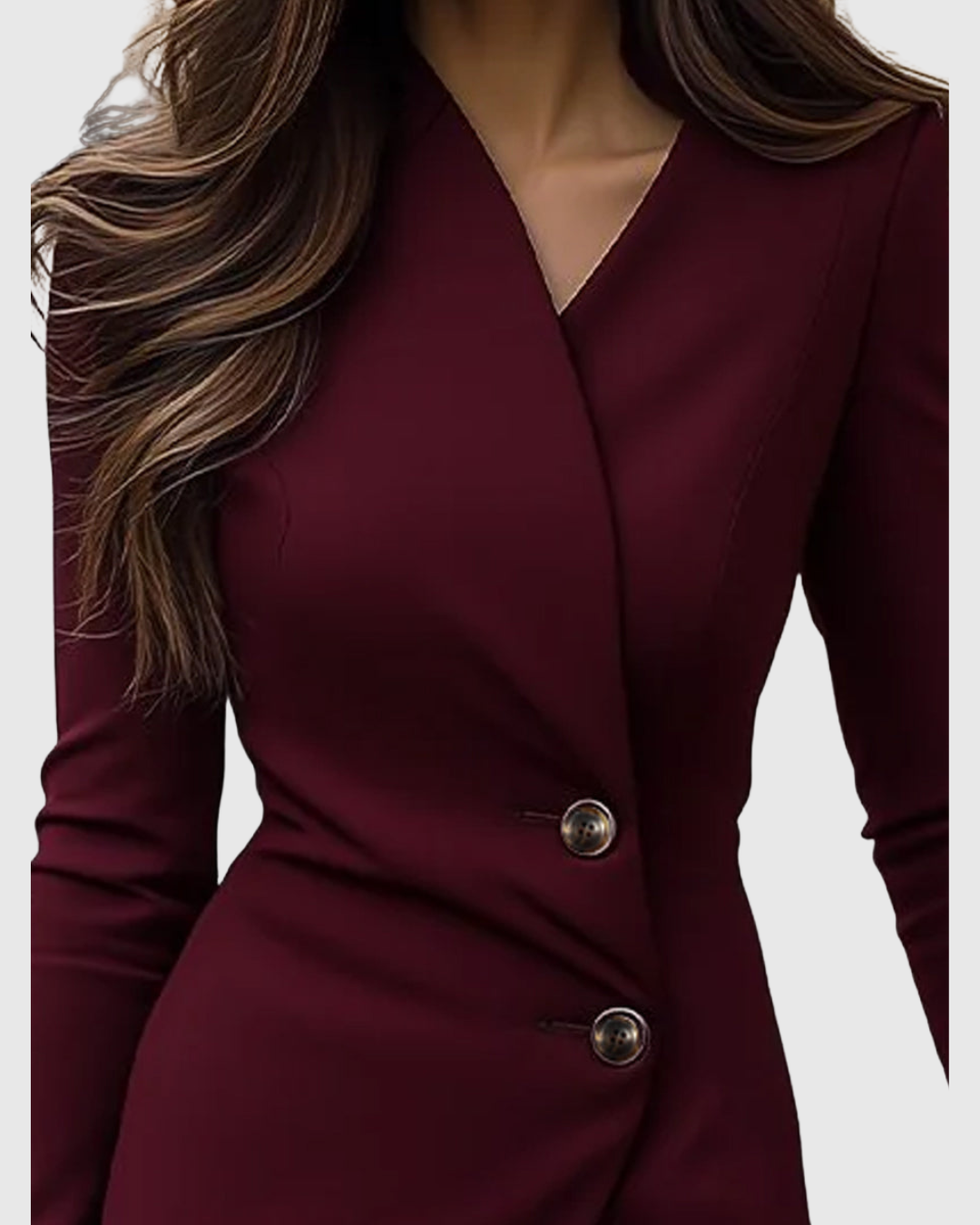 Luned | Bordeau Wrap-Stijl Knop Midi Jurk