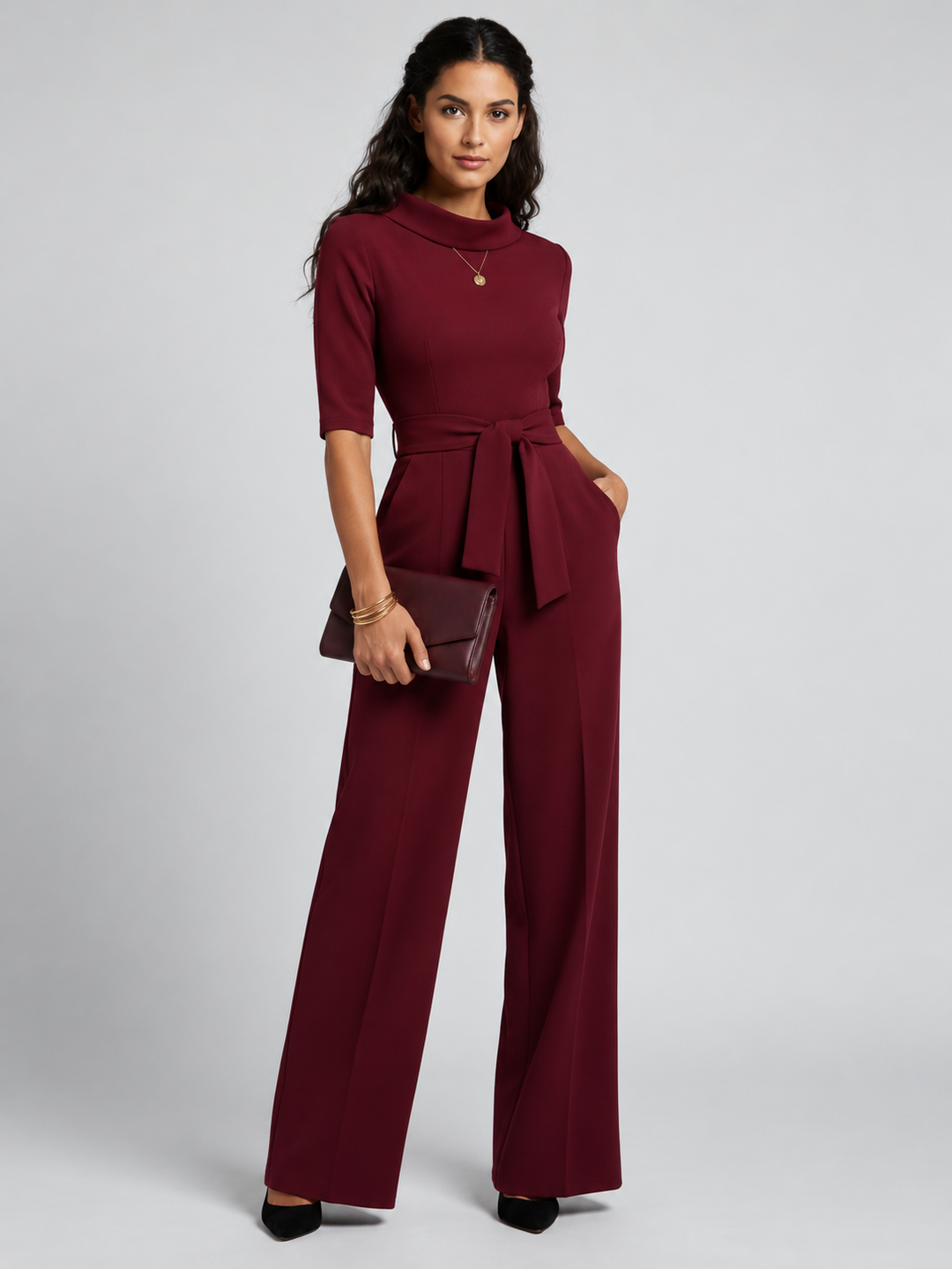 Charlotte | Dames Wrap-Front Tailored Wide-Leg Jumpsuit