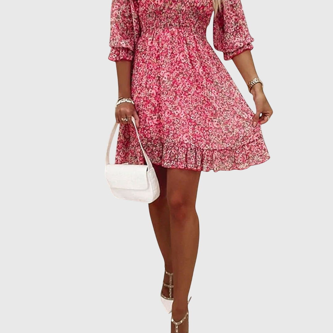 Elisa | Bloemen Puff Mouw Jurk