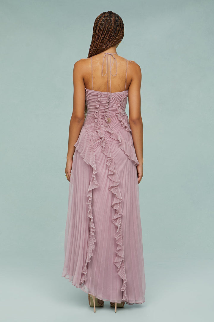 Paige | Vrouwen Plissé Ruffle Halter Midi Jurk