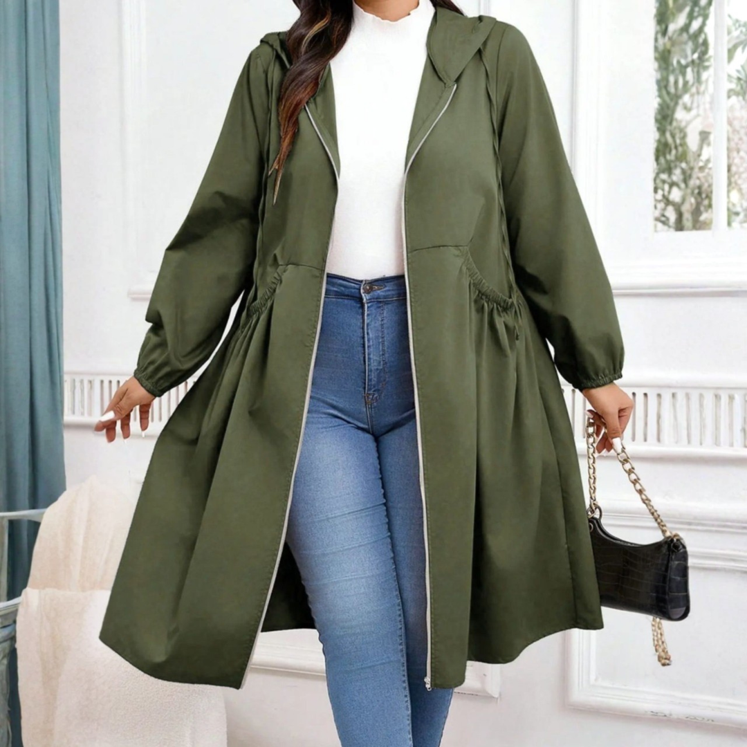Avril - Casual Plus Size Trekkoord Rits Lange Mouwen Gevoerde Jas