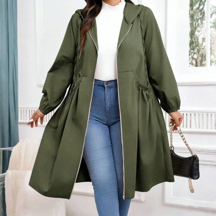 Avril - Casual Plus Size Trekkoord Rits Lange Mouwen Gevoerde Jas