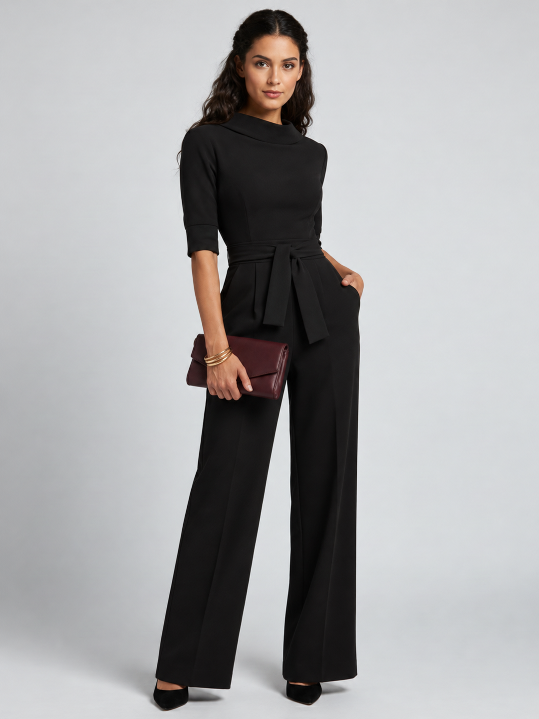 Charlotte | Dames Wrap-Front Tailored Wide-Leg Jumpsuit