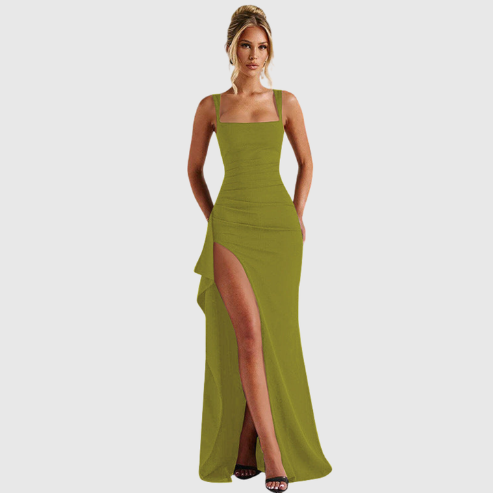 Cell | Elegante Formele Slip Maxi Jurk Met Open Rug