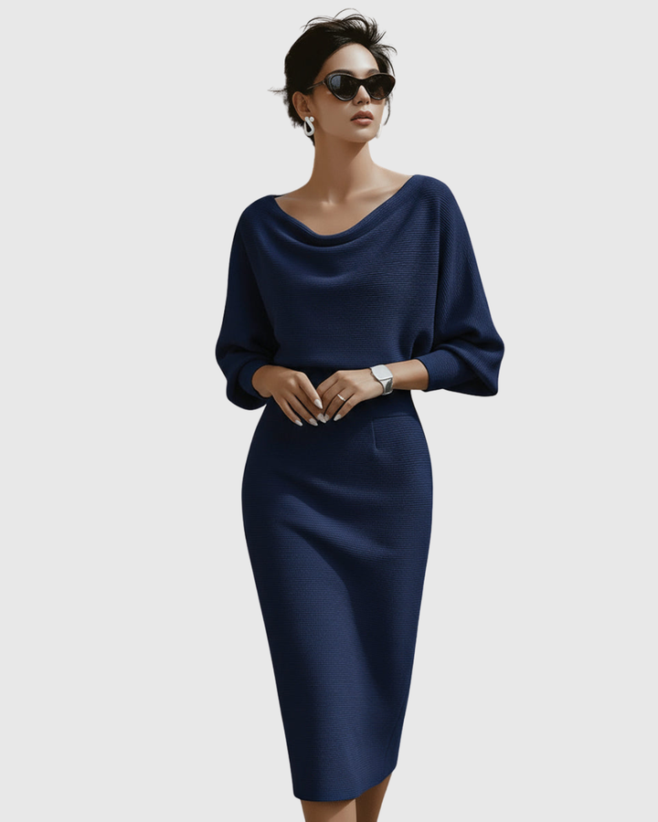 Ismeria | Witte Gedrapeerde Batwing Midi Jurk