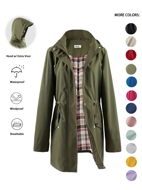 Qing - Casual Trekkoord Rits Hoodie Trenchcoat