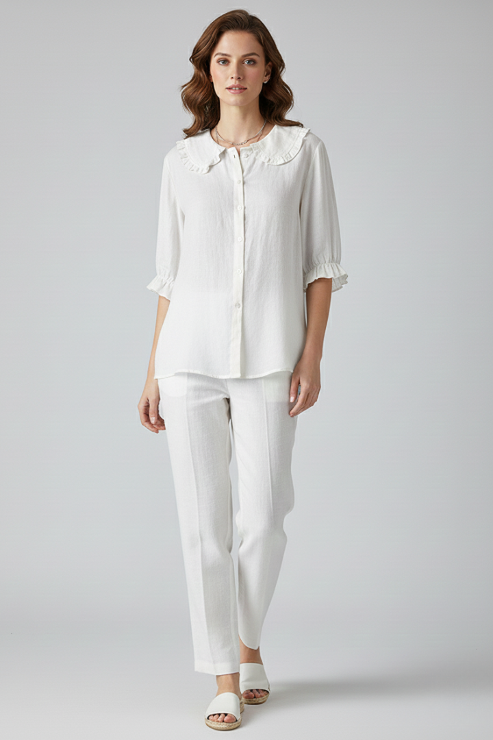 Megan | Dames Casual Shirt met Rimpel Kraag en Knopen