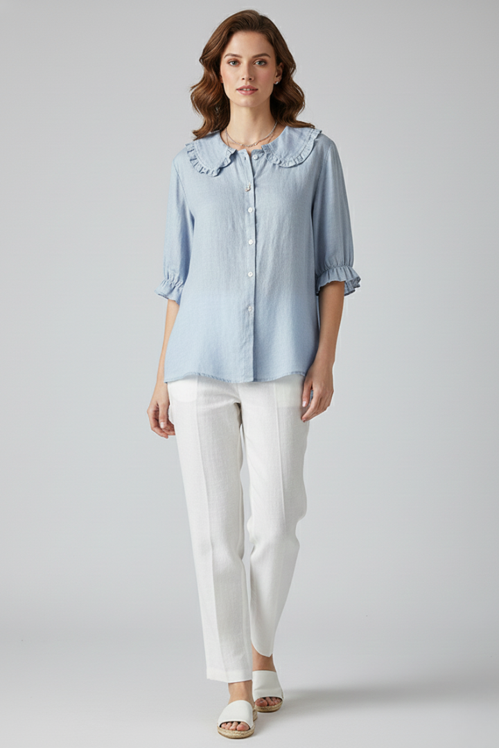 Megan | Dames Casual Shirt met Rimpel Kraag en Knopen