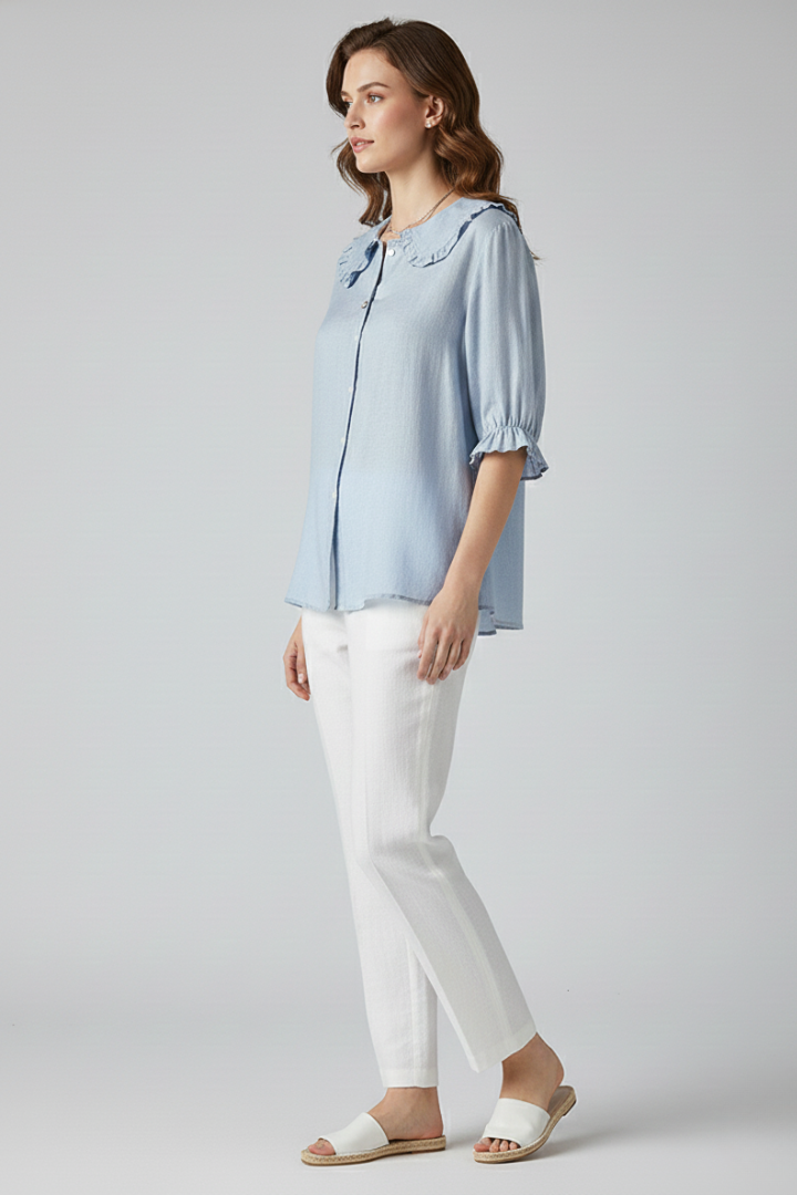 Megan | Dames Casual Shirt met Rimpel Kraag en Knopen
