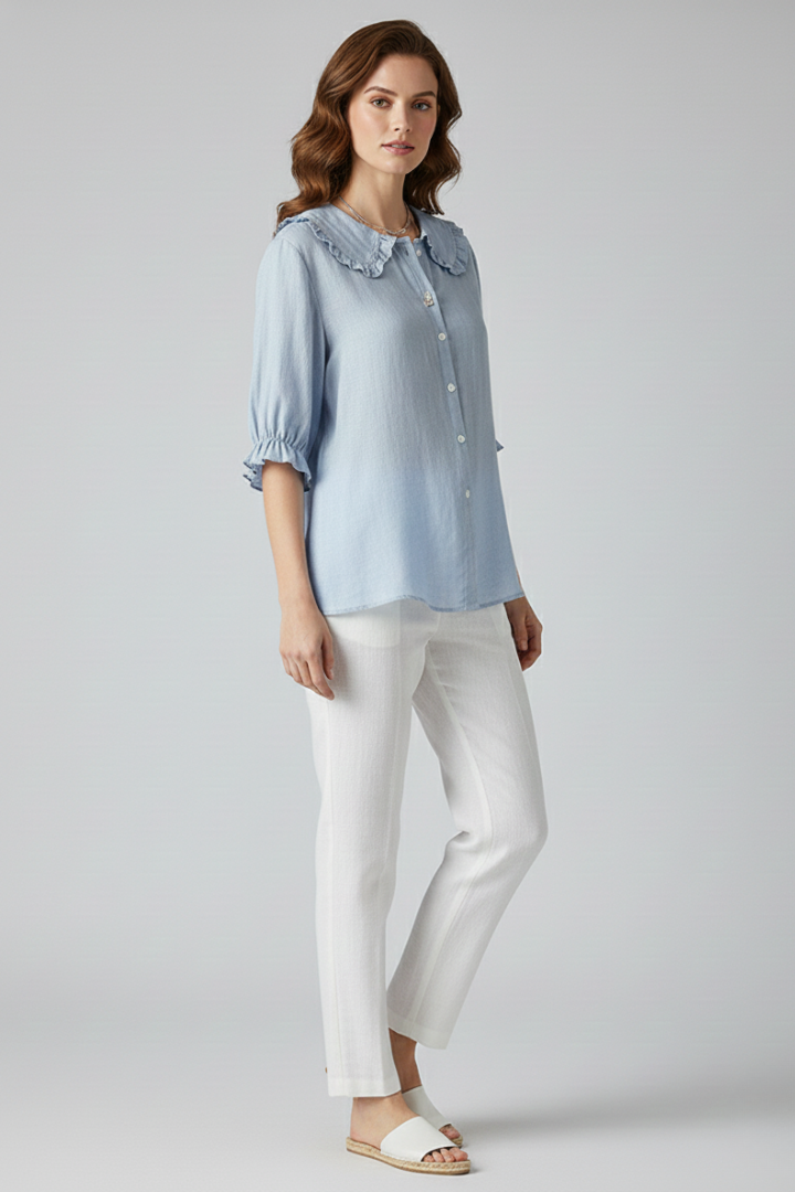 Megan | Dames Casual Shirt met Rimpel Kraag en Knopen