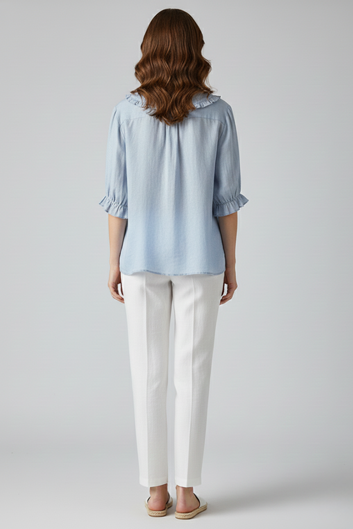 Megan | Dames Casual Shirt met Rimpel Kraag en Knopen